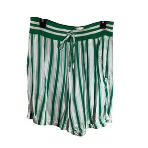 By Anthropologie Green and White Satin Striped Shorts